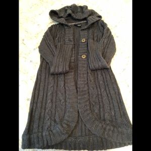 Long button up hooded sweater